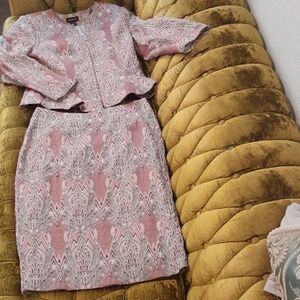 Ashro Pink and Gray Long Sleeve Skirt Set